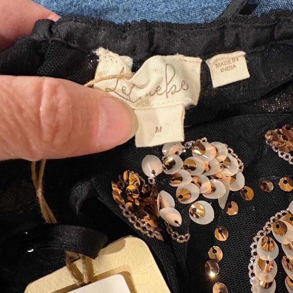 Anthropologie Let Me Be Embellished Tank top sequence M black gold new NWT - Picture 5 of 8